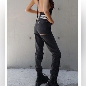 The Ragged Priest high waisted straight leg jeans with bum rip in dark wash